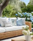 Verdra Leaf Striped, Indoor/Outdoor Blue Striped Pillow Cover, with Piping, 22"x22"