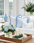 Verdra Leaf Striped, Indoor/Outdoor Blue Striped Lumbar Pillow Cover, with Piping, 12"x20"