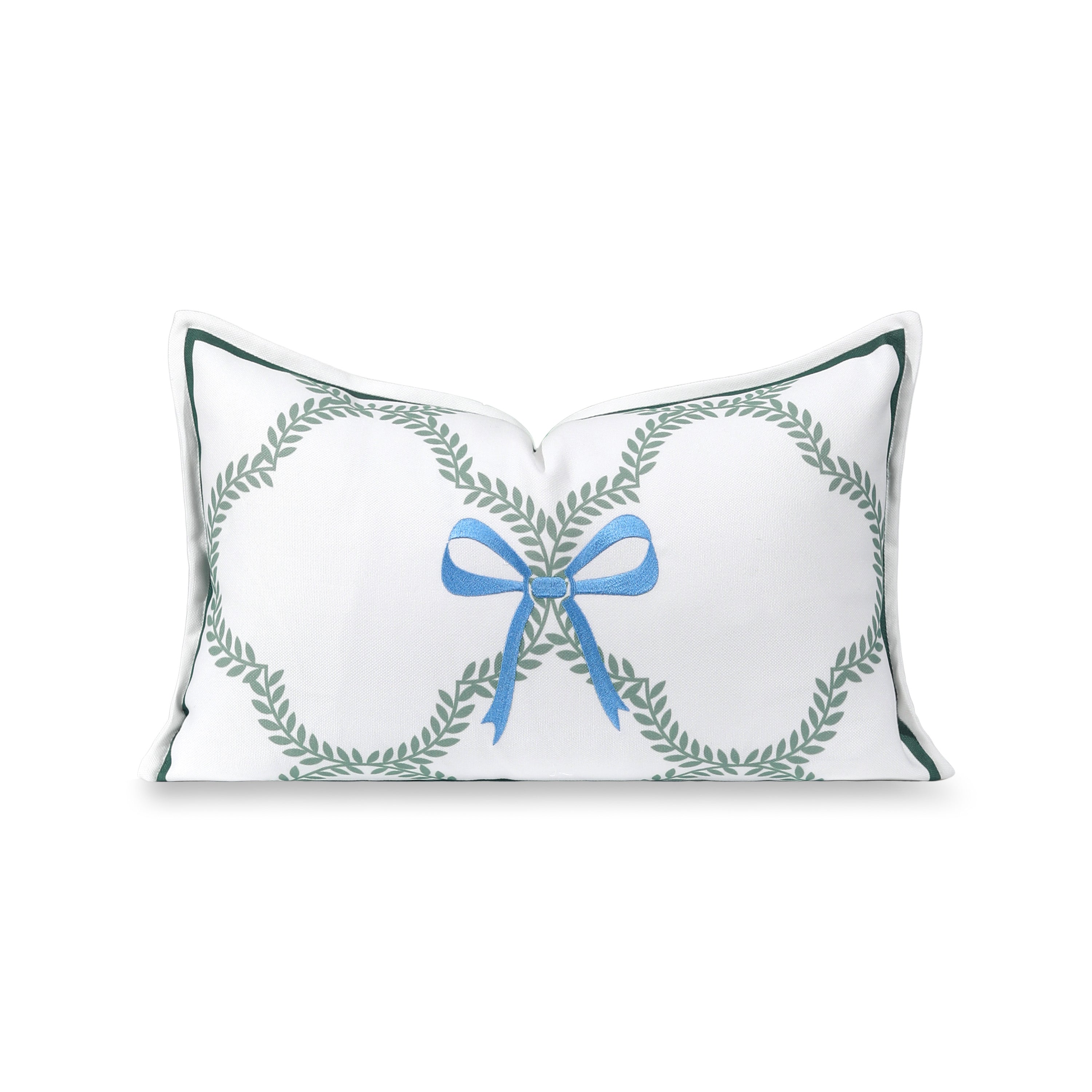 Coastal Indoor Outdoor Bow Lumbar Pillow Cover, Wreathia, Celadon
