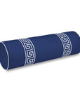 Hanverge Greek Key, Indoor/Outdoor Navy Blue Bolster Pillow Cover, with Piping, 8"x24"