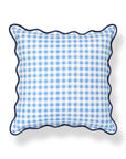 Lune, Indoor/Outdoor Azure Blue Gingham Pillow Case, with Scalloped Border, 20"x20"