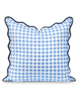 Lune, Indoor/Outdoor Azure Blue Gingham Pillow Case, with Scalloped Border, 20"x20"