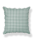 Lune, Indoor/Outdoor Forest Green Gingham Pillow Cover, with Scalloped Border, 20"x20"