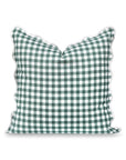 Lune, Indoor/Outdoor Forest Green Gingham Pillow Cover, with Scalloped Border, 20"x20"
