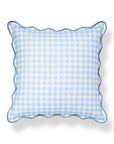 Lune, Indoor/Outdoor Baby Blue Checkered Pillow Cover, Gingham with Scalloped Border, 20"x20"