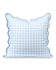 Lune, Indoor/Outdoor Baby Blue Checkered Pillow Cover, Gingham with Scalloped Border, 20"x20"