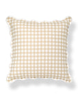 Lune, Indoor/Outdoor Tan Checkered Pillow Cover, Gingham with Scalloped Border, 20"x20"