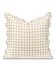 Lune, Indoor/Outdoor Tan Checkered Pillow Cover, Gingham with Scalloped Border, 20"x20"