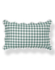 Lune, Indoor/Outdoor Forest Green Lumbar Pillow Cover, Gingham with Scalloped Border, 12"x20"