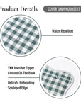 Lune, Indoor/Outdoor Forest Green Lumbar Pillow Cover, Gingham with Scalloped Border, 12"x20"