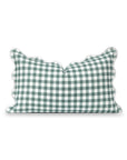 Lune, Indoor/Outdoor Forest Green Lumbar Pillow Cover, Gingham with Scalloped Border, 12"x20"