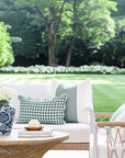 Lune, Indoor/Outdoor Forest Green Lumbar Pillow Cover, Gingham with Scalloped Border, 12"x20"