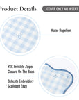 Lune, Indoor/Outdoor Baby Blue Lumbar Pillow Cover, Gingham with Scalloped Border, 12"x20"
