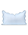 Lune, Indoor/Outdoor Baby Blue Lumbar Pillow Cover, Gingham with Scalloped Border, 12"x20"