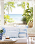 Lune, Indoor/Outdoor Baby Blue Lumbar Pillow Cover, Gingham with Scalloped Border, 12"x20"