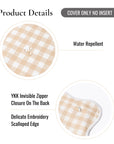 Lune, Indoor/Outdoor Tan Lumbar Pillow Cover, Gingham with Scalloped Border, 12"x20"