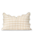 Lune, Indoor/Outdoor Tan Lumbar Pillow Cover, Gingham with Scalloped Border, 12"x20"