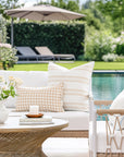 Lune, Indoor/Outdoor Tan Lumbar Pillow Cover, Gingham with Scalloped Border, 12"x20"