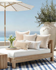 Lune, Indoor/Outdoor Tan Lumbar Pillow Cover, Gingham with Scalloped Border, 12"x20"