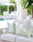 Lune, Indoor/Outdoor Grass Green Gingham Lumbar Pillow Cover, with Scalloped Border, 12"x20"