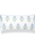 Marveille Flowers, Indoor/Outdoor Green Baby Blue Decorative Lumbar Pillow Cover, with Piping, 12"x26"
