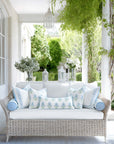 Marveille Flowers, Indoor/Outdoor Green Baby Blue Decorative Lumbar Pillow Cover, with Piping, 12"x26"