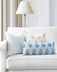 Marveille Flowers, Indoor/Outdoor Pink Baby Blue Decorative Lumbar Pillow Cover, with Piping, 12"x26"