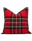 Royal Stewart Tartan Plaid, Decorative Red Plaid Throw Pillow Cover, with Flanged Border, 20"x20"