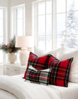 Royal Stewart Tartan Plaid, Merino Wool Christmas Throw Pillow Cover, Red, 20"x20"