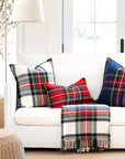 Royal Stewart Tartan Plaid, Decorative Beige Plaid Christmas Pillow Cover, with Flanged Border, 20"x20"