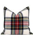 Royal Stewart Tartan Plaid, Decorative Beige Plaid Christmas Pillow Cover, with Flanged Border, 20"x20"