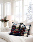 Royal Stewart Tartan Plaid, Decorative Beige Plaid Christmas Pillow Cover, with Flanged Border, 20"x20"