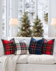 Royal Stewart Tartan Plaid, Decorative Beige Plaid Christmas Pillow Cover, with Flanged Border, 20"x20"