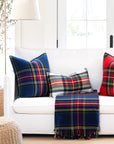 Royal Stewart Tartan Plaid, Decorative Navy Christmas Pillow Cover, with Flanged Border, 20"x20"