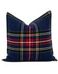 Royal Stewart Tartan Plaid, Decorative Navy Christmas Pillow Cover, with Flanged Border, 20"x20"