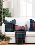 Black Watch Tartan Plaid, Merino Wool Decorative Pillow Cover, Hunter Green Navy, 20"x20"