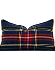 Royal Stewart Tartan Plaid, Decorative Navy Plaid Lumbar Pillow Cover, with Flanged Border, 11"x20"