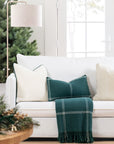 Chathia Windowpane, Merino Wool Accent Pillow Cover, Hunter Green, 12"x20"