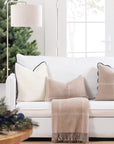Chathia Windowpane, Merino Wool Luxury Woven Lumbar Pillow Cover, Classic Camel, 12"x20"