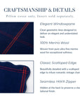 Chathia Windowpane, Merino Wool Scalloped Check Throw Pillow Cover, Navy Red, 20"x20"