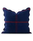 Chathia Windowpane, Merino Wool Scalloped Check Throw Pillow Cover, Navy Red, 20"x20"
