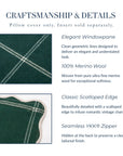 Chathia Windowpane, Merino Wool Scalloped Accent Pillow Cover, Hunter Green, 20"x20"