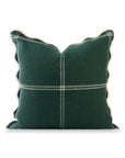 Chathia Windowpane, Merino Wool Scalloped Accent Pillow Cover, Hunter Green, 20"x20"