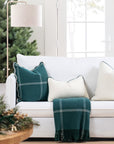 Chathia Windowpane, Merino Wool Scalloped Accent Pillow Cover, Hunter Green, 20"x20"