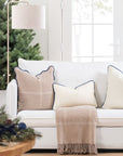 Chathia Windowpane, Merino Wool Scalloped Plaid Pillow Cover, Classic Camel, 20”x20”