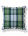 Rosela Pastel Tartan, Merino Wool Scalloped Coastal Pillow Cover, Dusty Blue Green, 20”x20”