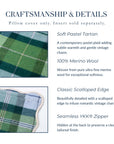 Rosela Pastel Tartan, Merino Wool Scalloped Plaid Pillow Cover, Sage Green Blue, 20”x20”