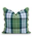 Rosela Pastel Tartan, Merino Wool Scalloped Plaid Pillow Cover, Sage Green Blue, 20”x20”
