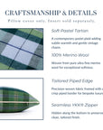 Rosela Pastel Tartan, Merino Wool Coastal Pillow Cover, Dusty Blue Green, 12"x20"