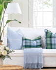 Rosela Pastel Tartan, Merino Wool Coastal Pillow Cover, Dusty Blue Green, 12"x20"